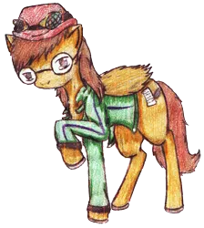 Size: 2414x2699 | Tagged: safe, artist:anonymous, artist:ciaran, derpibooru import, edit, oc, oc:type writer, unofficial characters only, pegasus, pony, 2020 community collab, derpibooru community collaboration, bowler hat, clothes, glasses, hat, jacket, simple background, solo, traditional art, transparent background