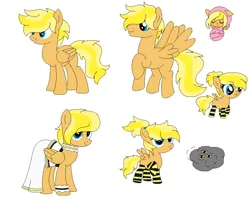 Size: 1052x860 | Tagged: safe, artist:dudleybrittany1399, artist:selenaede, derpibooru import, oc, oc:rumble bumble bee, unofficial characters only, pegasus, pony, baby, baby pony, base used, choker, clothes, dress, eyes closed, female, filly, flying, grin, magical lesbian spawn, male, mare, offspring, parent:rainbow dash, parent:spitfire, parents:spitdash, raised hoof, rule 63, simple background, smiling, socks, solo, stallion, striped socks, white background