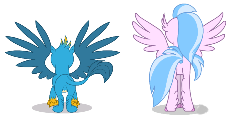 Size: 231x121 | Tagged: artist:twilight-twinkle, butt, derpibooru import, female, gallass, gallus, low quality, male, picture for breezies, plot, rear view, safe, silverstream, simple background, streambutt, white background