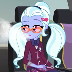 Size: 853x853 | Tagged: safe, derpibooru import, edit, edited screencap, screencap, sugarcoat, equestria girls, friendship games, blunt, cropped, drugs, female, high, joint, marijuana, open mouth, red eyes, smoke, smoking