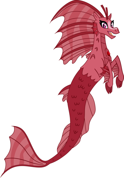 Size: 4340x6216 | Tagged: artist:lightningbolt, blaze (coat marking), cloven hooves, derpibooru import, fangs, female, fins, fish tail, floating, gem, happy, looking at you, oc, oc:mezma, open mouth, safe, scales, simple background, siren, siren gem, siren oc, slit eyes, solo, svg, .svg available, transparent background, unofficial characters only, vector