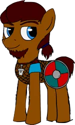 Size: 718x1200 | Tagged: safe, artist:heart04winds, derpibooru import, oc, oc:bruntjarn, unofficial characters only, earth pony, pony, 2020 community collab, derpibooru community collaboration, amulet, armor, beard, facial hair, jewelry, shield, simple background, solo, standing, transparent background