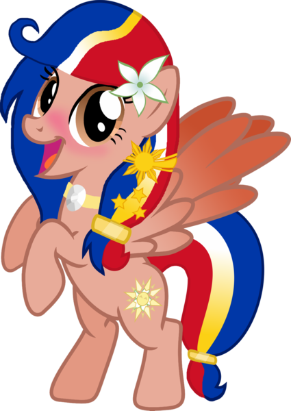 Size: 1280x1806 | Tagged: safe, artist:crisostomo-ibarra, derpibooru import, oc, oc:pearl shine, ponified, unofficial characters only, pegasus, pony, cute, flower, flower in hair, looking at you, nation ponies, ocbetes, philippines, raised hoof, solo, vector