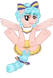 Size: 4096x6000 | Tagged: suggestive, alternate version, artist:poniidesu, derpibooru import, cozy glow, pegasus, pony, absurd resolution, bow, butt, cheerleader, cheerleader cozy glow, cheerleader outfit, clothes, cozy glutes, cozybetes, cute, dock, eyebrows, female, filly, foal, freckles, frog (hoof), implied foalcon, plot, simple background, solo, transparent background, underhoof, wings