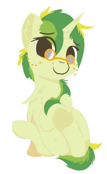 Size: 1200x1950 | Tagged: safe, artist:rhythmpixel, derpibooru import, oc, oc:rhythm fruit, unofficial characters only, unicorn, 2020 community collab, derpibooru community collaboration, chest fluff, female, glasses, mare, simple background, sitting, solo, spectacles, transparent background