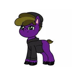 Size: 750x699 | Tagged: safe, artist:wyntermoon, derpibooru import, oc, oc:wyntermoon, earth pony, pony, beanie, belly, chibi, clothes, hat, hoodie, multicolored hair, short tail, simple background, smol, solo