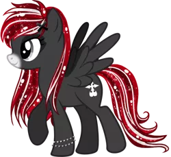 Size: 1964x1796 | Tagged: safe, artist:kingphantasya, derpibooru import, edit, editor:ciaran, oc, oc:midnight runner, unofficial characters only, pegasus, pony, 2020 community collab, derpibooru community collaboration, bracelet, ethereal mane, jewelry, male, raised hoof, red and black oc, sigil, silver eyes, simple background, solo, starry mane, transparent background, two toned mane, two toned tail