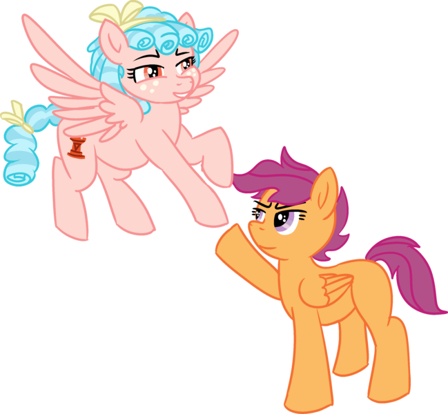 Size: 2690x2486 | Tagged: safe, artist:poniidesu, derpibooru import, cozy glow, scootaloo, pegasus, pony, /mlp/, bow, cozybetes, cozyloo, cute, duo, eyebrows, female, filly, flying, freckles, lesbian, pure concentrated unfiltered evil of the utmost potency, pure unfiltered evil, shipping, simple background, smug, transparent background, wings