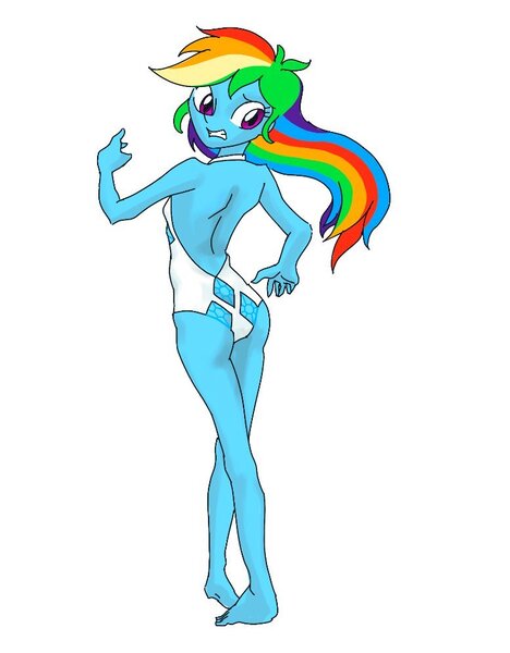 Artist Dadss Rootbeer Ass Butt Clothes Cutie Mark Derpibooru Import Equestria Girls Implied Rarity Looking Back One Piece Swimsuit Open Back Swimsuit Rainbow Dash Simple Background Solo Suggestive Swimsuit White Background