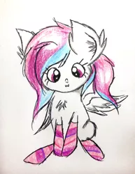 Size: 2648x3425 | Tagged: safe, artist:sumi-mlp25, derpibooru import, oc, oc:strawberry breeze, unofficial characters only, pony, derpibooru community collaboration, clothes, socks, solo, striped socks, traditional art