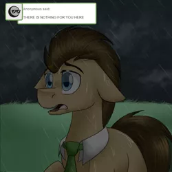 Size: 750x750 | Tagged: safe, artist:jitterbugjive, derpibooru import, doctor whooves, time turner, pony, lovestruck derpy, floppy ears, rain, solo