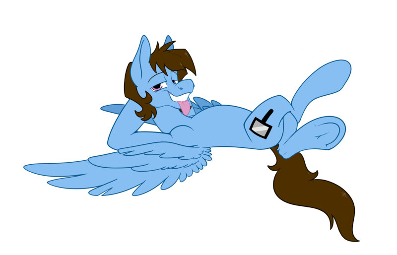 Size: 5264x3383 | Tagged: safe, artist:skydiggitydive, derpibooru import, oc, oc:sky dive, pegasus, pony, 2020 community collab, derpibooru community collaboration, biting tongue, crossing legs, flying, grin, hooves, hooves behind head, lounging, male, simple background, smiling, smug, solo, tongue out, transparent background, underhoof
