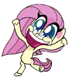 Size: 296x330 | Tagged: safe, derpibooru import, editor:logan jones, fluttershy, pony, my little pony: pony life, big eyes, big smile, full body, funny, goofy, open mouth, simple background, transparent background, wacky waving inflatable tube pony, waving