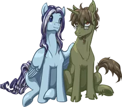 Size: 2087x1829 | Tagged: safe, artist:saby, derpibooru import, oc, oc:splendence, oc:windwatcher, unofficial characters only, classical unicorn, pegasus, pony, unicorn, 2020 community collab, derpibooru community collaboration, - -, :3, cel shading, chest fluff, cloven hooves, colored, colored outlines, duo, facial hair, femboy, fetlock tuft, friends, full color, goatee, graying hair, hoverwing, hug, leonine tail, looking at you, male, shading, side by side, simple background, sitting, smiling, stallion, striped mane, transparent background, unamused, underhoof, unshorn fetlocks, winghug