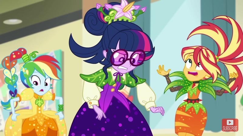 Size: 1920x1080 | Tagged: safe, derpibooru import, screencap, rainbow dash, sci-twi, sunset shimmer, twilight sparkle, equestria girls, equestria girls series, holidays unwrapped, spoiler:eqg series (season 2), cornucopia costumes, o come all ye squashful, rainbow dash always dresses in style, youtube