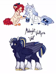 Size: 1024x1346 | Tagged: safe, artist:azure-art-wave, derpibooru import, oc, oc:antoinette polish, oc:midnight valkyrie, oc:nacre shell, unofficial characters only, pegasus, pony, unicorn, female, mare, simple background, white background