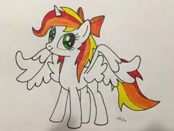 Size: 2048x1536 | Tagged: safe, artist:carty, derpibooru import, oc, oc:sunny skies, unofficial characters only, alicorn, pony, alicorn oc, base used, horn, solo, traditional art, wings