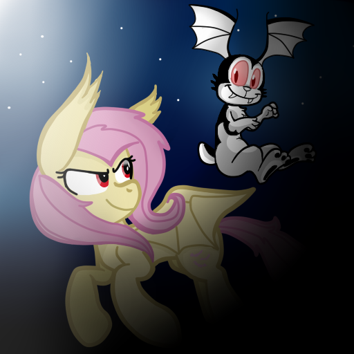 Size: 512x512 | Tagged: safe, artist:tvcrip, artist:tvcrip05, derpibooru import, fluttershy, bat, bat pony, pegasus, pony, vampire, badass, bat ponified, bunnicula, crossover, dracula, fanart, flutterbat, night, photo, race swap, spoilers for another series