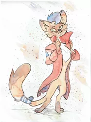 Size: 3616x4832 | Tagged: abyssinian, anthro, artist:nedemai, capperbetes, capper dapperpaws, clothes, coat, cute, derpibooru import, male, movie, my little pony: the movie, safe, solo, traditional art, watercolor painting