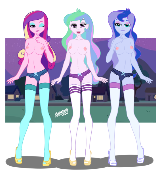 Size: 3664x4000 | Tagged: questionable, artist:chancero, derpibooru import, princess cadance, princess celestia, princess luna, equestria girls, bedroom eyes, belly button, blue underwear, breasts, clothes, cougar, dean cadance, female, females only, high heels, legs, looking at you, milf, nipples, nudity, one eye closed, open-toed shoes, panties, partial nudity, principal celestia, purple underwear, ribbon, seductive, sexy, shoes, siblings, sisters, socks, stockings, stupid sexy celestia, stupid sexy princess cadance, stupid sexy princess luna, thigh highs, topless, trio, underwear, vice principal luna, wink, winking at you