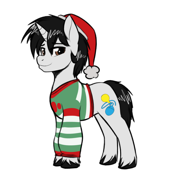 Size: 4093x4093 | Tagged: safe, artist:jcosneverexisted, derpibooru import, oc, oc:creative flair, pony, 2020 community collab, derpibooru community collaboration, christmas, clothes, hat, holiday, looking at you, male, santa hat, simple background, solo, stallion, sweater, transparent background, unshorn fetlocks