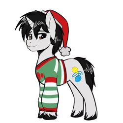 Size: 4093x4093 | Tagged: safe, artist:jcosneverexisted, derpibooru import, oc, oc:creative flair, pony, 2020 community collab, derpibooru community collaboration, christmas, clothes, hat, holiday, looking at you, male, santa hat, simple background, solo, stallion, sweater, transparent background, unshorn fetlocks