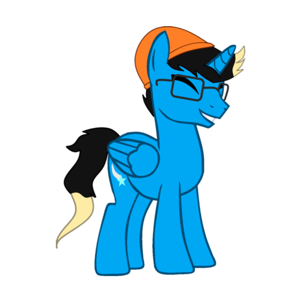 Size: 732x698 | Tagged: safe, artist:robloxiangriffinpony, derpibooru import, oc, oc:star spin, unofficial characters only, alicorn, pony, 2020 community collab, derpibooru community collaboration, alicorn oc, asian, filipino, glasses, hat, horn, male, simple background, smiling, solo, stallion, transparent background, wings