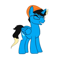 Size: 732x698 | Tagged: safe, artist:robloxiangriffinpony, derpibooru import, oc, oc:star spin, unofficial characters only, alicorn, pony, 2020 community collab, derpibooru community collaboration, alicorn oc, asian, filipino, glasses, hat, horn, male, simple background, smiling, solo, stallion, transparent background, wings