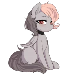 Size: 1248x1302 | Tagged: safe, artist:wolfsam, derpibooru import, oc, oc:scarlet, unofficial characters only, pegasus, pony, 2020 community collab, derpibooru community collaboration, chest fluff, choker, ear fluff, female, lidded eyes, looking at you, mare, simple background, sitting, smiling, solo, transparent background