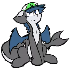 Size: 4096x3997 | Tagged: safe, artist:toothpastethy, derpibooru import, oc, oc:thy, unofficial characters only, bat pony, hybrid, orca, orca pony, original species, 2020 community collab, derpibooru community collaboration, fluffy, hat, high res, male, pose, simple background, smiling, solo, spread wings, stallion, tail, transparent background, wings