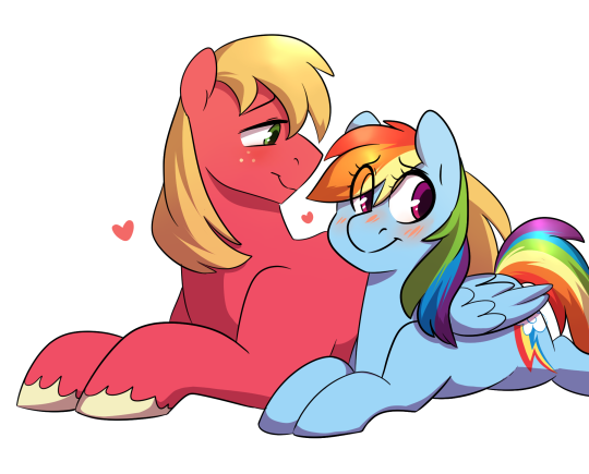 Size: 540x435 | Tagged: safe, artist:a-rather-rottenpony, derpibooru import, big macintosh, rainbow dash, earth pony, pegasus, pony, female, laying on stomach, male, rainbowmac, shipping, simple background, straight, transparent background