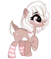 Size: 1594x1833 | Tagged: safe, artist:emberslament, derpibooru import, oc, oc:cinnamon cream, unofficial characters only, deer, deer pony, original species, 2020 community collab, derpibooru community collaboration, blaze (coat marking), clothes, cute, eye clipping through hair, female, freckles, happy, heart eyes, open mouth, simple background, socks, solo, striped socks, transparent background, wingding eyes