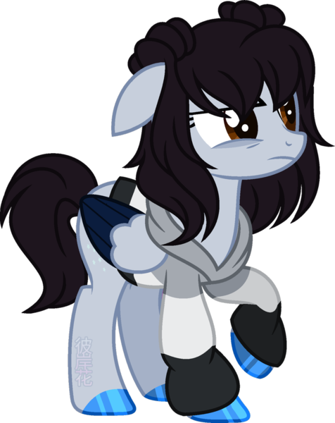 Size: 900x1135 | Tagged: safe, artist:space-higanbana, derpibooru import, oc, oc:shooting star (space-higanbana), unofficial characters only, pegasus, pony, clothes, female, hoodie, mare, show accurate, simple background, solo, transparent background, two toned wings, wings