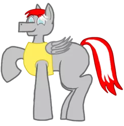 Size: 1773x1803 | Tagged: safe, artist:rainbow z, derpibooru import, oc, oc:zane scoot, pegasus, pony, 2020 community collab, derpibooru community collaboration, 1000 hours in ms paint, blank flank, clothes, happy, male, pegasus oc, raised hoof, simple background, smiling, solo, standing, transparent background, vest, wings