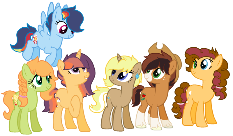 Size: 2336x1368 | Tagged: safe, artist:zafara1222, derpibooru import, oc, oc:apple fritter, oc:bailey sweet, oc:daybreak glimmer, oc:flare blitz, oc:marzipanini, oc:pastiche, unofficial characters only, earth pony, pegasus, pony, unicorn, base used, blaze (coat marking), colored wings, colored wingtips, cowboy hat, ear piercing, earring, female, flying, freckles, group shot, hair tie, hat, heterochromia, jewelry, mare, next generation, offspring, parent:applejack, parent:big macintosh, parent:cheese sandwich, parent:flash sentry, parent:fluttershy, parent:pinkie pie, parent:rainbow dash, parent:rarity, parent:soarin', parent:trenderhoof, parent:troubleshoes clyde, parent:twilight sparkle, parents:cheesepie, parents:flashlight, parents:fluttermac, parents:soarindash, parents:trenderity, parents:troublejack, piercing, simple background, socks (coat marking), transparent background, wings