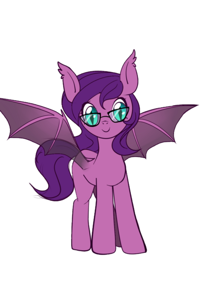 Size: 2100x2800 | Tagged: safe, artist:myriadstar, derpibooru import, oc, unofficial characters only, bat pony, pony, 2020 community collab, derpibooru community collaboration, cute, ear fluff, female, glasses, looking at you, mare, ocbetes, oc：nightlysound, simple background, solo, spread wings, transparent background, wings