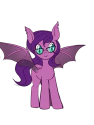 Size: 2100x2800 | Tagged: safe, artist:myriadstar, derpibooru import, oc, unofficial characters only, bat pony, pony, 2020 community collab, derpibooru community collaboration, cute, ear fluff, female, glasses, looking at you, mare, ocbetes, oc：nightlysound, simple background, solo, spread wings, transparent background, wings