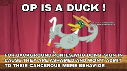 Size: 1280x720 | Tagged: bird, caption, dancing, derpibooru import, duck, edit, edited screencap, image macro, may the best pet win, meme, rant, safe, screencap, solo, text