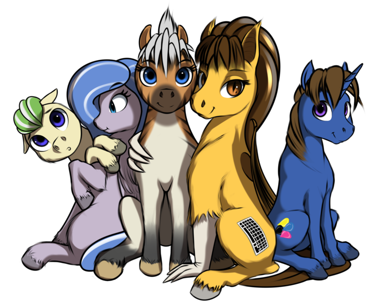 Size: 1990x1550 | Tagged: safe, artist:mercurial64, derpibooru import, oc, oc:aquila, oc:bluprints, oc:enigma, oc:hotkey, oc:librae, unofficial characters only, earth pony, pegasus, pony, quagga, zebra, 2020 community collab, derpibooru community collaboration, female, group, male, simple background, transparent background