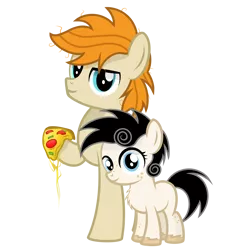 Size: 2500x2500 | Tagged: safe, artist:pizzamovies, derpibooru import, oc, oc:pizzamovies, oc:sugar slice, pony, 2020 community collab, derpibooru community collaboration, female, filly, food, meat, pepperoni, pepperoni pizza, pizza, ponies eating meat, raised hoof, show accurate, simple background, smiling, transparent background