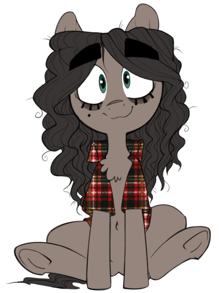 Size: 753x1004 | Tagged: safe, artist:whydomenhavenipples, derpibooru import, oc, oc:nips, unofficial characters only, earth pony, pony, 2020 community collab, derpibooru community collaboration, clothes, dark circles, earth pony oc, flannel, male, shirt, simple background, sitting, smiling, solo, thick eyebrows, transparent background