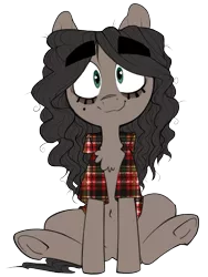 Size: 753x1004 | Tagged: safe, artist:whydomenhavenipples, derpibooru import, oc, oc:nips, unofficial characters only, earth pony, pony, 2020 community collab, derpibooru community collaboration, clothes, dark circles, earth pony oc, flannel, male, shirt, simple background, sitting, smiling, solo, thick eyebrows, transparent background