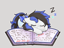 Size: 500x378 | Tagged: safe, artist:honkinoo, derpibooru import, oc, oc:black ice, unofficial characters only, pegasus, pony, animated, book, cute, eyes closed, female, gif, mare, onomatopoeia, simple background, sleeping, solo, sound effects, zzz