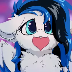 Size: 2048x2048 | Tagged: safe, artist:oblique, derpibooru import, oc, oc:black ice, unofficial characters only, pegasus, pony, :3, bust, chest fluff, cute, ear fluff, female, floppy ears, heart, heart eyes, mare, simple background, solo, wingding eyes