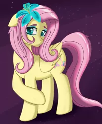 Size: 989x1200 | Tagged: safe, artist:nathayro37, derpibooru import, fluttershy, pegasus, pony, beautiful, cutie mark, eyeshadow, female, floppy ears, flower, flower in hair, looking at you, makeup, mare, mascara, shy, solo