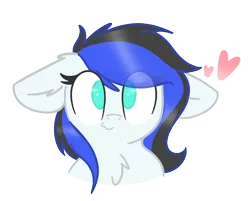 Size: 2170x1744 | Tagged: safe, artist:itsmeelement, derpibooru import, oc, oc:black ice, unofficial characters only, pegasus, pony, :3, bust, chest fluff, cute, ear fluff, female, floppy ears, heart, mare, simple background, solo, transparent background