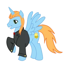 Size: 900x889 | Tagged: safe, artist:mokrosuhibrijac, derpibooru import, oc, oc:harmony star, unofficial characters only, alicorn, pony, alicorn oc, clothes, horn, male, simple background, solo, stallion, suit, transparent background, wings