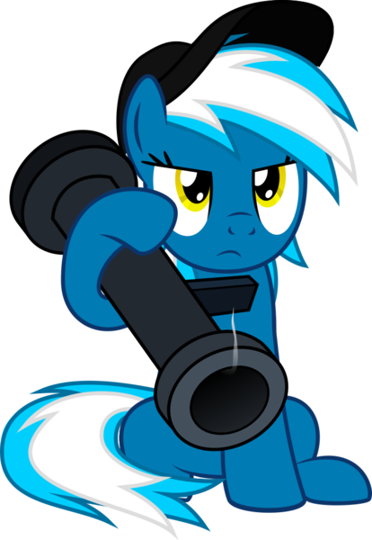 Size: 710x1028 | Tagged: safe, artist:phancestorm, derpibooru import, oc, oc:phancestorm, unofficial characters only, pony, cap, hat, ponysona, rocket launcher, simple background, sitting, transparent background, vector