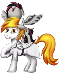 Size: 1058x1323 | Tagged: safe, artist:sweeper, derpibooru import, oc, oc:aurelia, unofficial characters only, pegasus, 2020 community collab, derpibooru community collaboration, duo, glasses, looking at you, png, simple background, transparent background