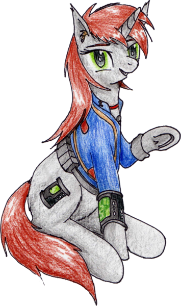 Size: 1514x2562 | Tagged: safe, artist:40kponyguy, derpibooru import, edit, editor:ciaran, oc, oc:littlepip, unofficial characters only, pony, unicorn, 2020 community collab, derpibooru community collaboration, fallout equestria, fanfic, clothes, ear fluff, fanfic art, female, grin, hooves, horn, looking at you, mare, pipbuck, raised hoof, simple background, sitting, smiling, solo, traditional art, transparent background, underhoof, vault suit